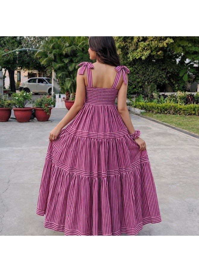 VISHVA CREATION Pink Striped Maxi Dress for Women - Image 5